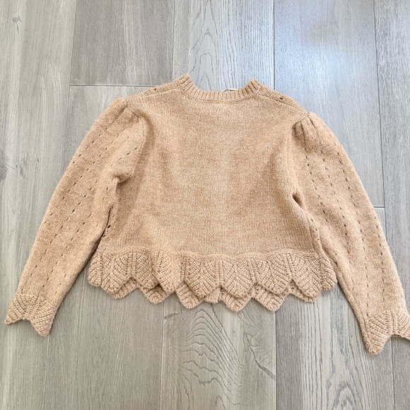 NWOT Camellia Boutique Brand Scallop Edge Tan Peplum Cardigan Sweater Top - Picture 6 of 11